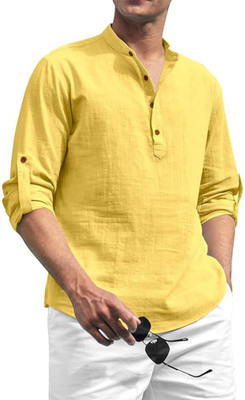 FireFish Men Solid A-line Kurta(Yellow)
