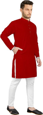 Shree Dutt Creation Men Solid Straight Kurta(Red)