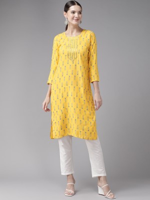 Aarika Women Printed Straight Kurta(Yellow)