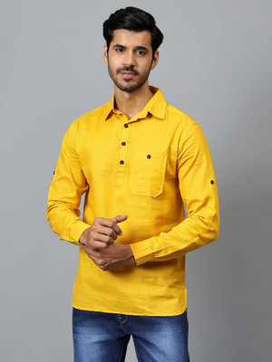 FireFish Men Solid Straight Kurta(Yellow)