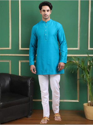 Tattva Men Embroidered Straight Kurta(Blue)