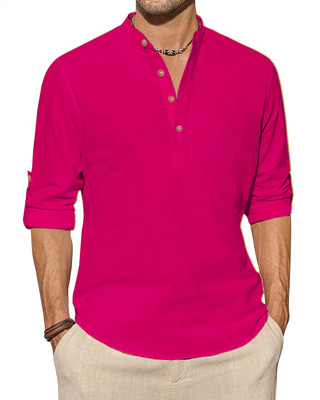 Vida Loca Men Solid Straight Kurta(Pink)