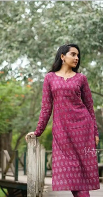 Bohra Enterprises Women Printed Straight Kurta(Purple)