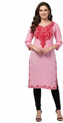 uncommon market Women Embroidered Straight Kurta(Pink)