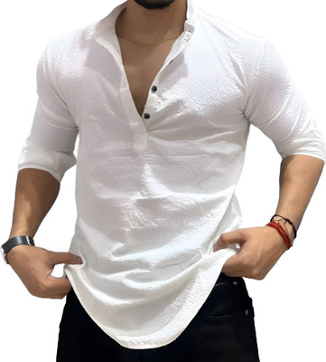 SHOOLIN Men Self Design Straight Kurta(White)