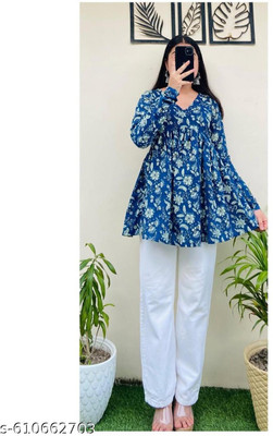 Stylehaven Women Floral Print, Printed Anarkali Kurta(Blue)