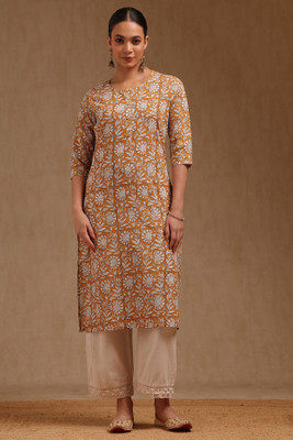 soch Women Floral Print Straight Kurta(Yellow)