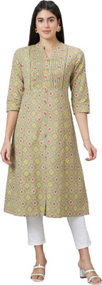 Globus Women Printed A-line Kurta(Green)