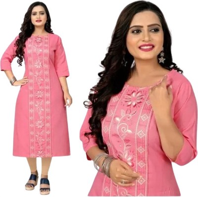 Mahadev Fashion Women Embroidered A-line Kurta(Pink)