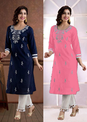 SISTO Women Chikan Embroidery A-line Kurta(Multicolor)