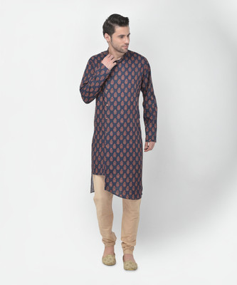 Tabard Men Printed Asymmetric Kurta(Blue)