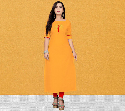 mahi creation Women Printed Straight Kurta(Yellow)