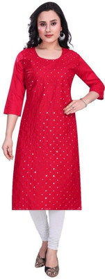 Nida Women Chikan Embroidery A-line Kurta(Red)