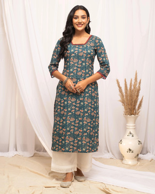 FIORRA Women Embroidered Straight Kurta(Blue)