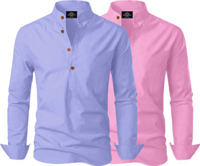 Kavyangle Creation Men Solid Straight Kurta(Blue, Pink)