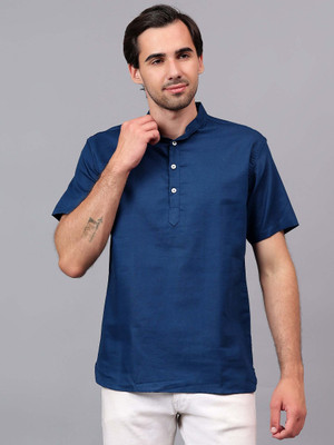 FireFish Men Solid Straight Kurta(Blue)