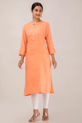 Western Cotton Women Printed A-line Kurta(Orange)