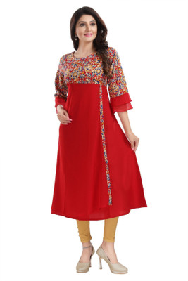 Divastri Women Floral Print Flared Kurta(Red)
