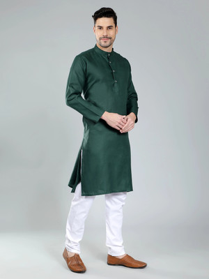 krishu Men Solid Straight Kurta(Green)