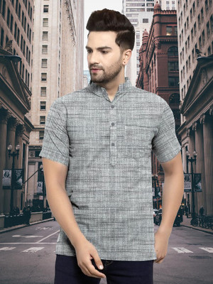 MASCON Men Solid Straight Kurta(Grey)