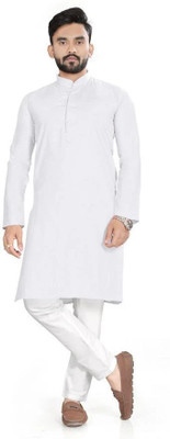 AWM Men Solid Straight Kurta(White)