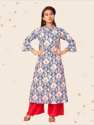 Kidotsav Girls Printed A-line Kurta(Blue)