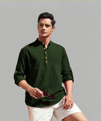 UNIFAV Men Solid Straight Kurta(Dark Green)