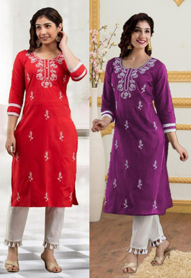 SISTO Women Chikan Embroidery A-line Kurta(Multicolor)