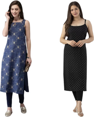 KAUTAQI Women Printed Straight Kurta(Multicolor)