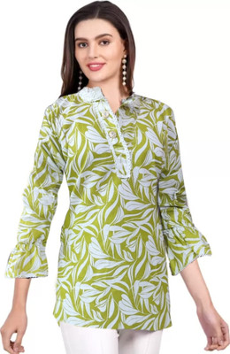 FABYHA Women Printed A-line Kurta(Green)