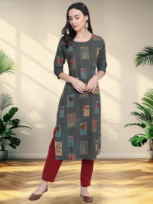 EthnicBasket Women Printed A-line Kurta(Grey)