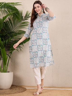 ANOUK Women Abstract Straight Kurta(White)