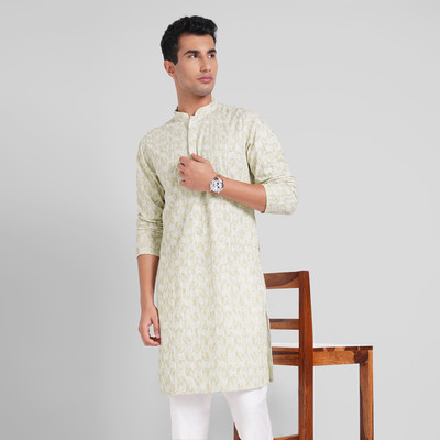 Indus Route by Pantaloons Men Printed A-line Kurta(Green)