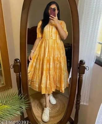 VIHIN TEXTILE Women Printed Anarkali Kurta(Yellow)
