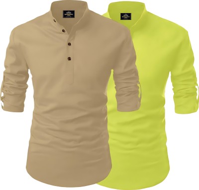 LIMRO Men Solid Straight Kurta(Gold, Light Green)