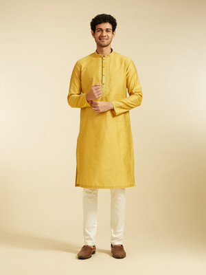 DIWAS by Manyavar Men Embroidered Straight Kurta(Yellow)