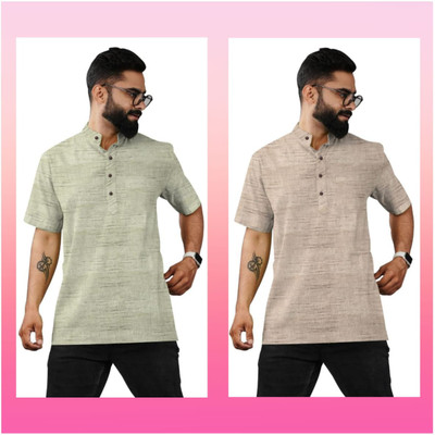 Fabrixa Men Woven Design, Self Design, Striped Straight Kurta(Green)