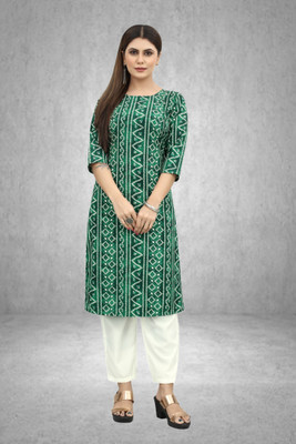 Maridiifashion Women Printed Straight Kurta(Green)