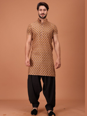 Shiwam Ethnix Men Printed A-line Kurta(Beige)