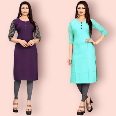 HouseOfCommon Women Solid Straight Kurta(Multicolor)