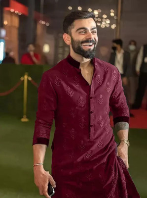 HIT AND FIT CREATION Men Embroidered Pathani Kurta(Maroon)