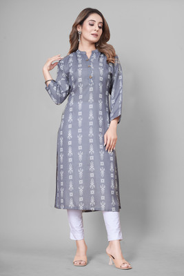 Fashire Women Printed Straight Kurta(Grey)