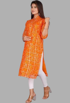 Parth f Women Bandhani A-line Kurta(Orange)