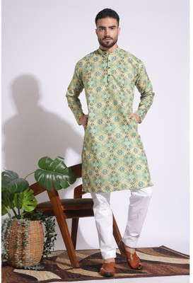 khaddarvas Men Printed A-line Kurta(Green)