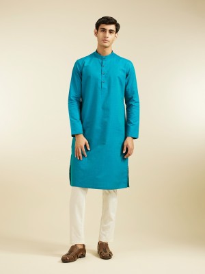 DIWAS by Manyavar Men Self Design Straight Kurta(Blue)