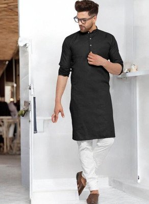 Rashmi Genz Men Printed Straight Kurta(Black)