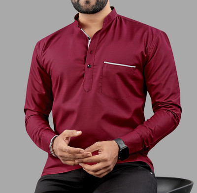 SPOQUE Men Solid Straight Kurta(Maroon)