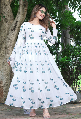 Parth Creation Women Floral Print Ethnic Dress Kurta(White)