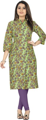 SARVAGNA Women Floral Print Straight Kurta(Yellow, Purple, Light Green)