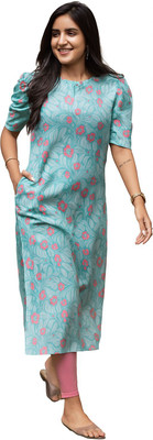 Lable Bash Women Floral Print, Printed A-line Kurta(Light Blue)